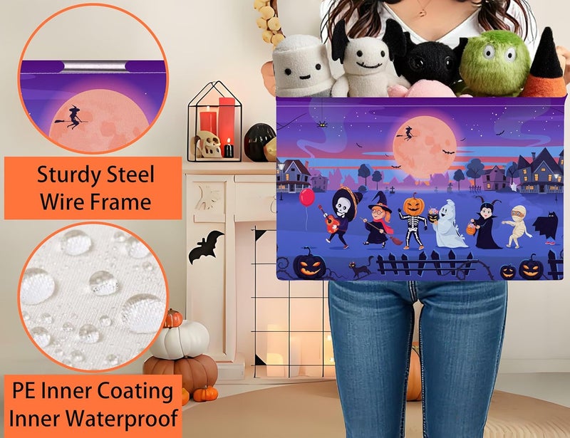 BOOHIT Large Halloween Themed Candy Gift Boo Basket for Kids Baby Personalized Adults Storage Bin Fall Decor(Line Up Spooky) - Image 3
